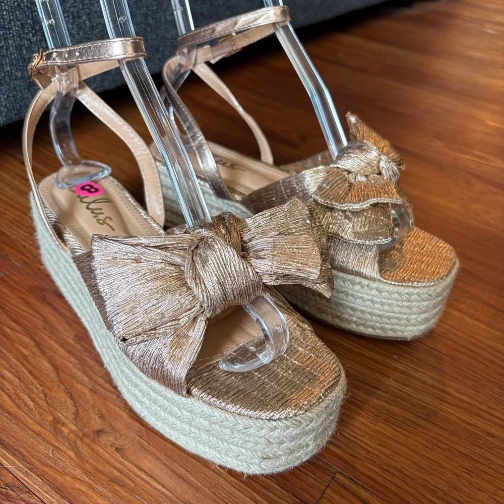 Lulus Rayanna Rose Gold Espadrille Platform Sandals 8